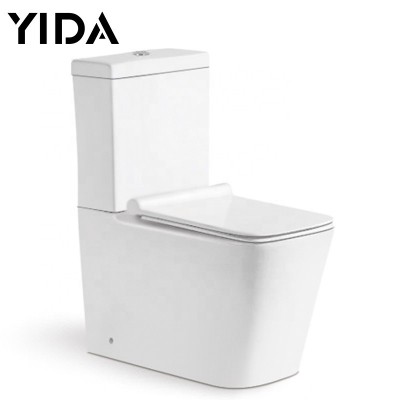 Full bathroom sets sanitary ware supplier Western style square rimless white ceramic washdown floor mounted toilet bowl seats