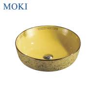 Bathroom round countertop ceramic wash basin gold